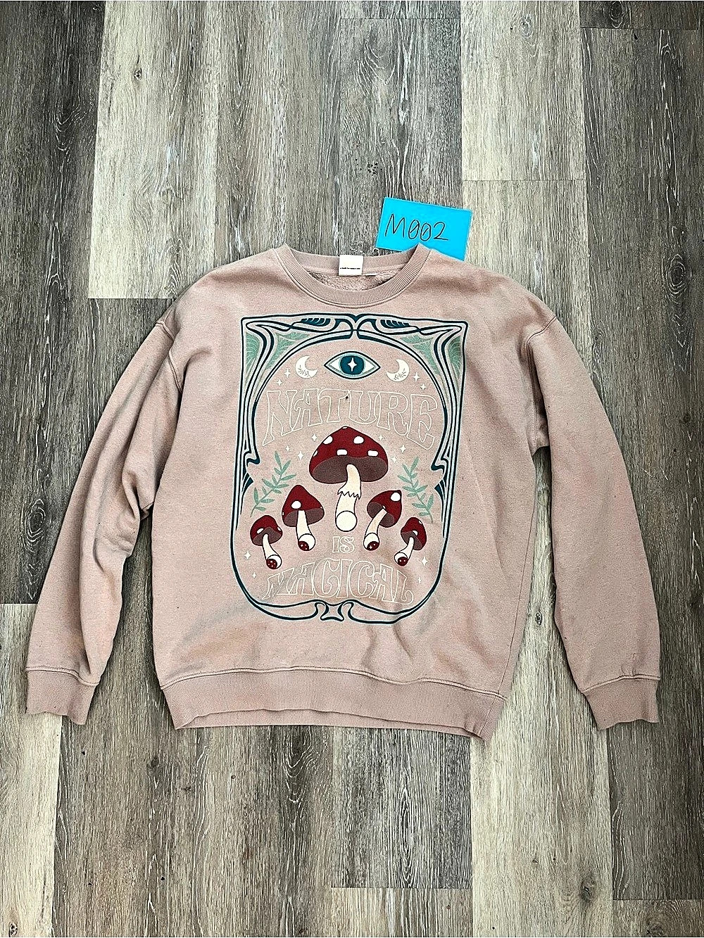 Goodie Two Sleeves Womens Sweatshirt Size S Taupe Mushroom Nature Is Magical